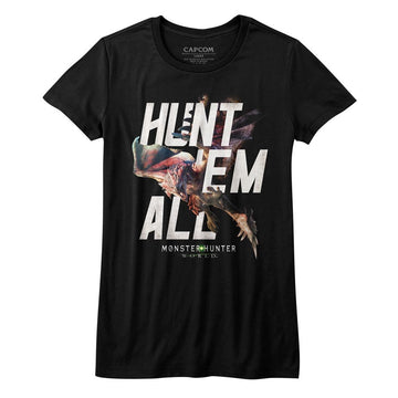 Monster Hunter Girls Juniors S/S T-Shirt - Hunt Em All - Solid Black