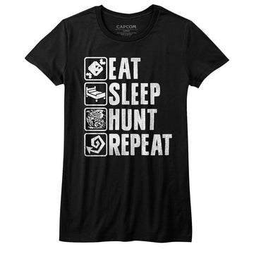 Monster Hunter Girls Juniors S/S T-Shirt - Hunt Repeat - Solid Black