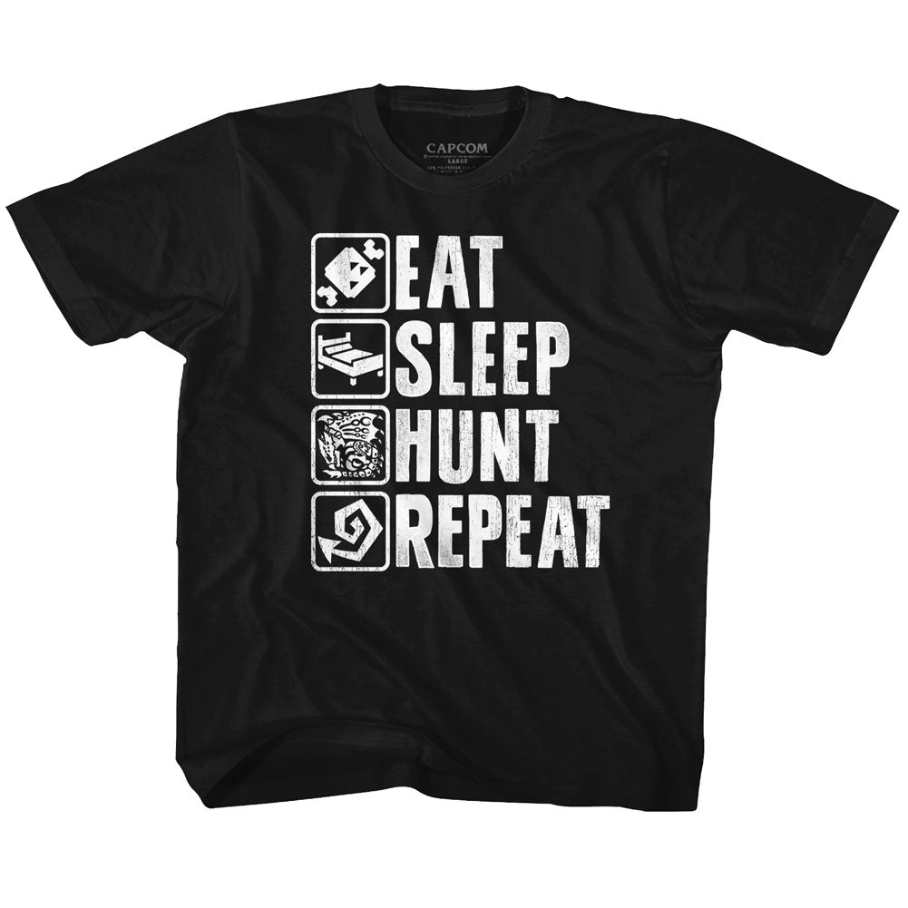 Monster Hunter Youth S/S T-Shirt - Hunt Repeat - Solid Black