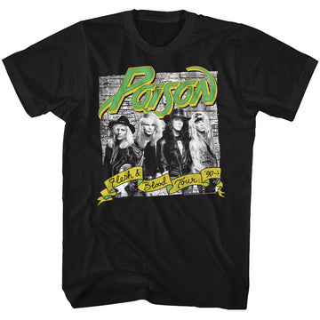 Poison Mens S/S T-Shirt - Flesh Blood Banner - Solid Black