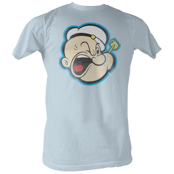 Popeye Mens S/S T-Shirt - Head Color - Solid Light Blue