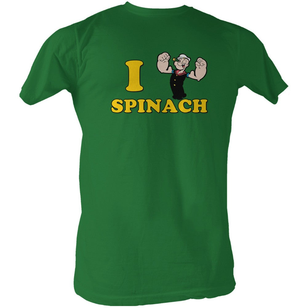 Popeye Mens S/S T-Shirt - I <3 Spinach - Solid Kelly