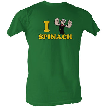 Popeye Mens S/S T-Shirt - I <3 Spinach - Solid Kelly