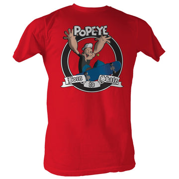 Popeye Mens S/S T-Shirt - Born To Skate - Solid Red