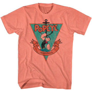 Popeye Mens S/S T-Shirt - Sailorman Triangle - Heather Bright Orange Heather