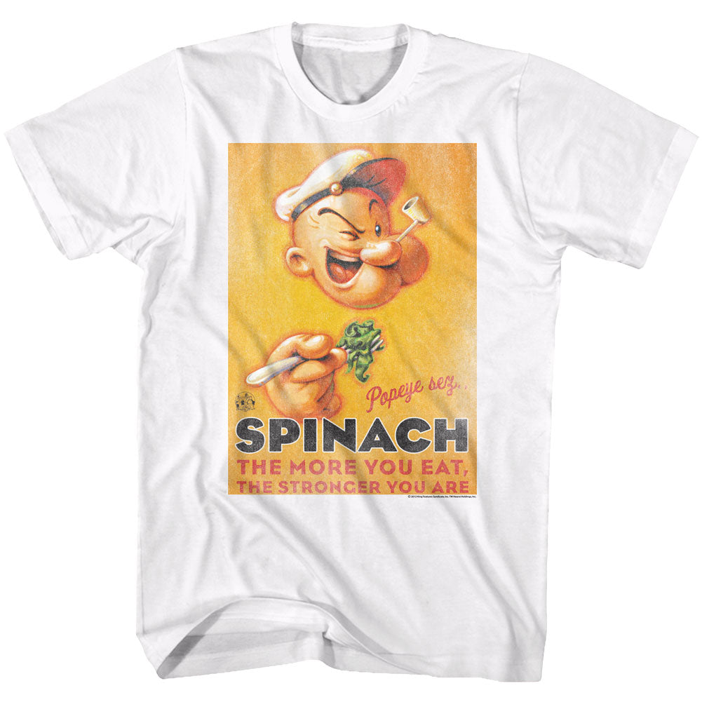 Popeye Mens S/S T-Shirt - Spinach Style - Solid White