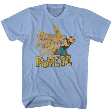Popeye Mens S/S T-Shirt - Fightin Popeye - Heather Light Blue Heather