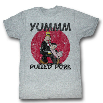 Popeye Mens S/S T-Shirt - Pulled Pork - Heather Gray Heather