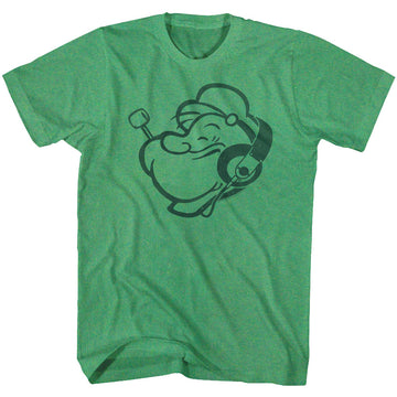 Popeye Mens S/S T-Shirt - Headphones - Heather Kelly Heather