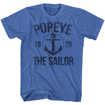 Popeye Mens S/S T-Shirt - Anchor - Heather Royal Heather