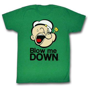 Popeye Mens S/S T-Shirt - Blow Me Down - Solid Kelly