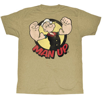 Popeye Mens S/S T-Shirt - Man Up - Heather Khaki Heather