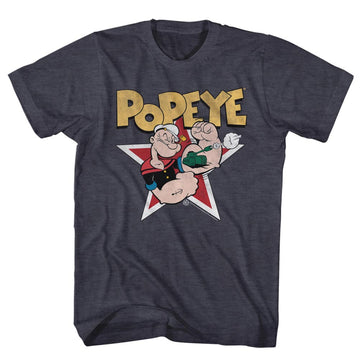 Popeye Mens S/S T-Shirt - Popeyestar - Heather Navy Heather