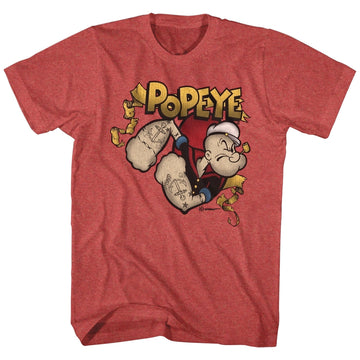 Popeye Mens S/S T-Shirt - Gold Banner - Heather Red Heather