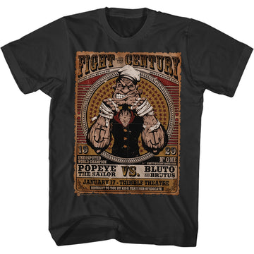 Popeye Mens S/S T-Shirt - Fight Of The Century - Solid Black