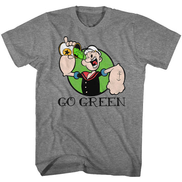 Popeye Mens S/S T-Shirt - Go Green - Heather Graphite Heather