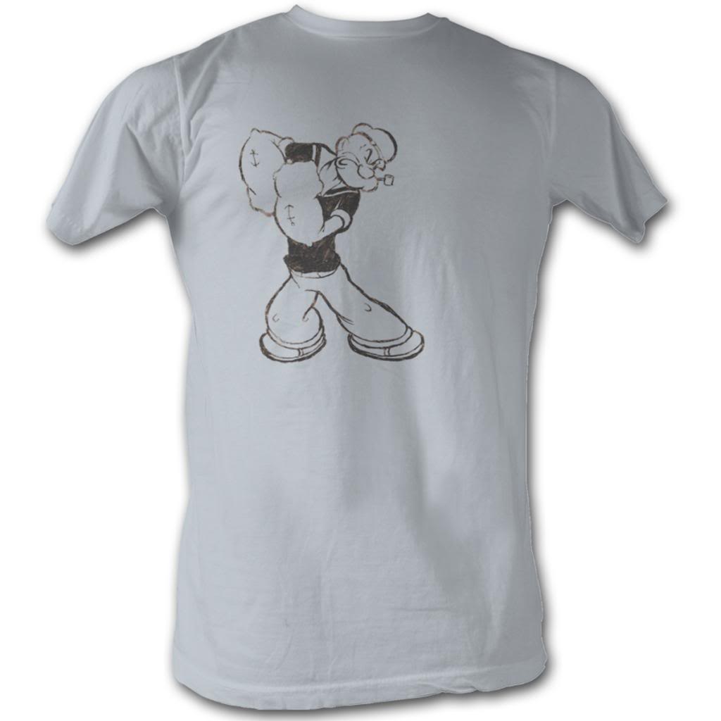 Popeye Mens S/S T-Shirt - Popeye Washed - Solid Silver