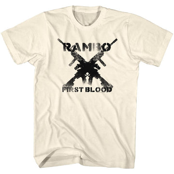 Rambo Mens S/S T-Shirt - Guns - Solid Natural