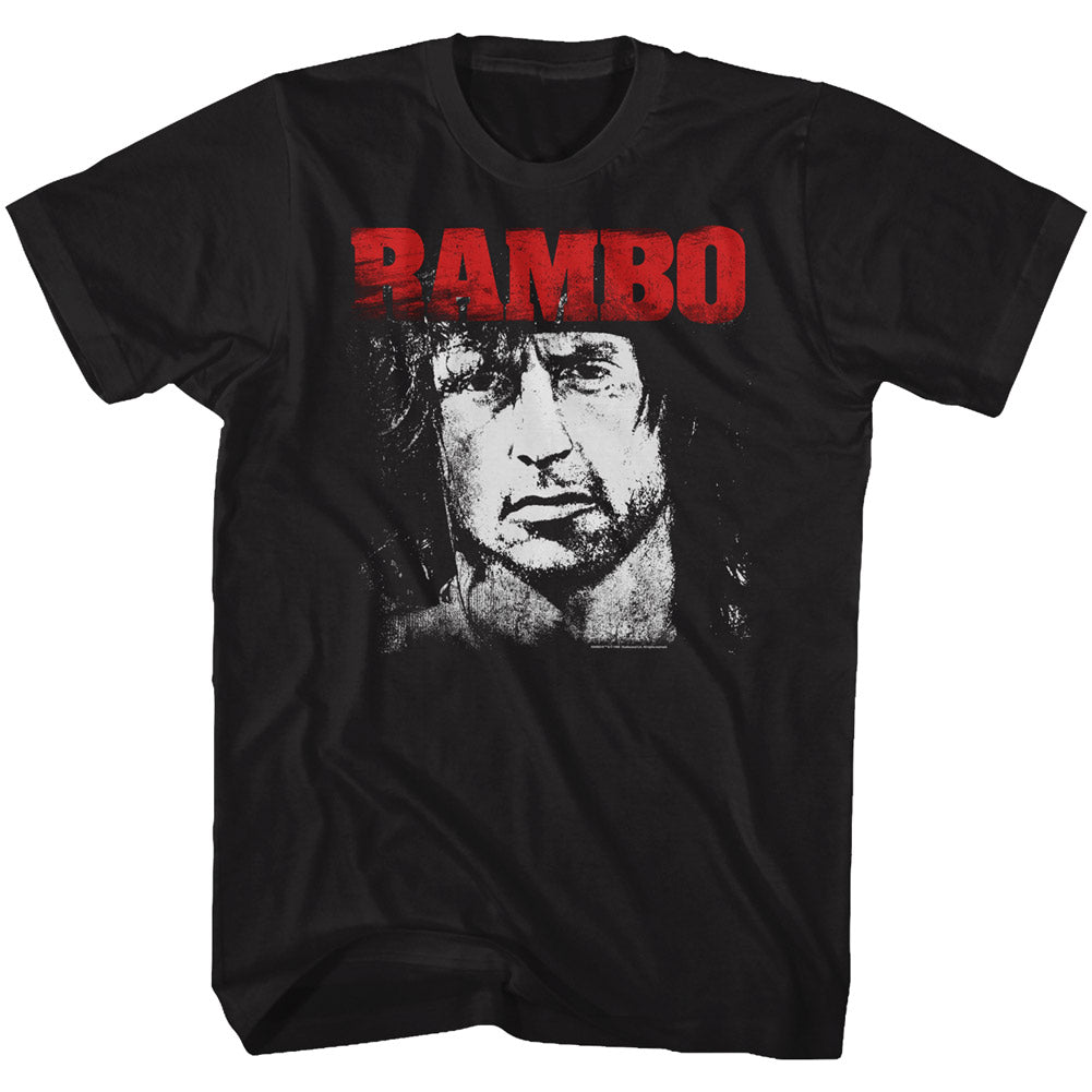 Rambo Mens S/S T-Shirt - Red & White - Solid Black