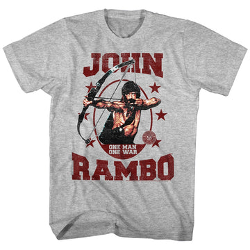 Rambo Mens S/S T-Shirt - One Man One War - Heather Gray Heather