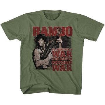 Rambo Youth S/S T-Shirt - Become War - Solid Military Green