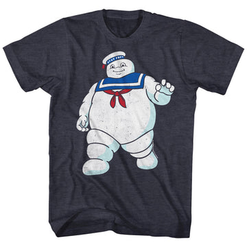 Real Ghostbusters Mens S/S T-Shirt - Mr Stay Puft - Heather Navy Heather