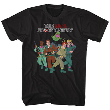 Real Ghostbusters Mens S/S T-Shirt - The Whole Crew - Solid Black