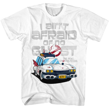 Real Ghostbusters Mens S/S T-Shirt - Aintafraid - Solid White