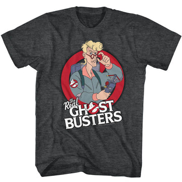 Real Ghostbusters Mens S/S T-Shirt - Egon - Heather Black Heather