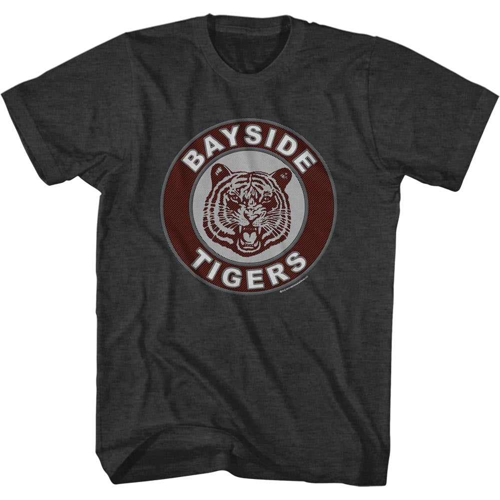 Saved By The Bell Mens S/S T-Shirt - Bayside Patch - Heather Black Heather