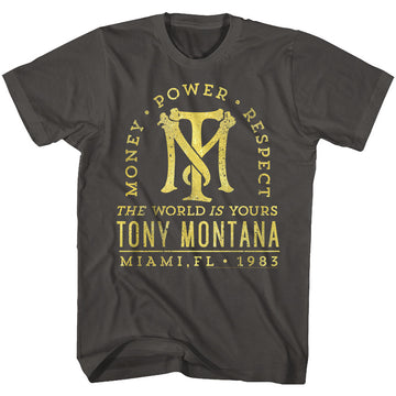 Scarface Mens S/S T-Shirt - Gold Text - Solid Smoke