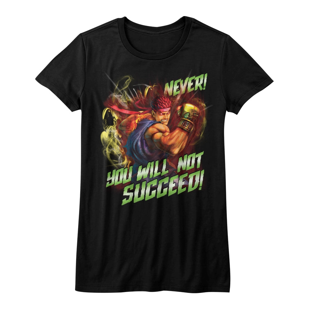 Street Fighter Girls Juniors S/S T-Shirt - Never Succeed - Solid Black