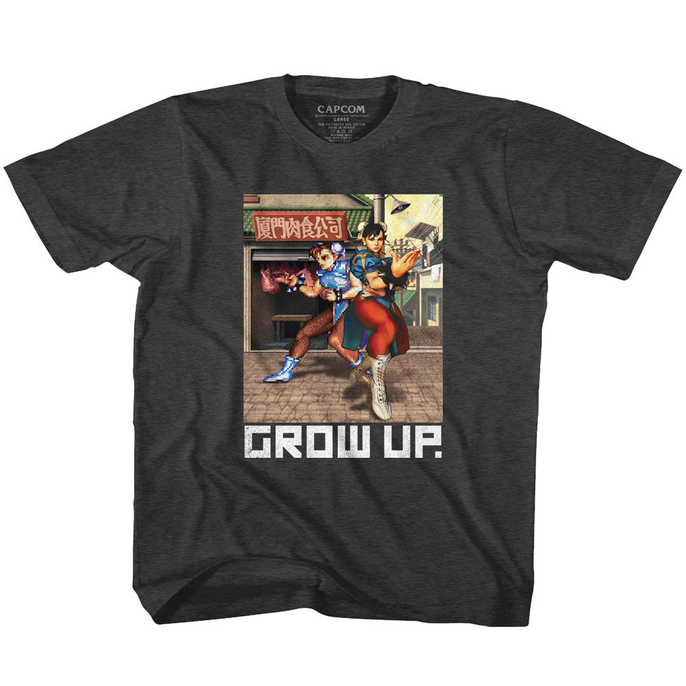 Street Fighter Youth S/S T-Shirt - Grow Up - Heather Black Heather