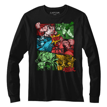 Street Fighter Mens L/S T-Shirt - Comic - Solid Black