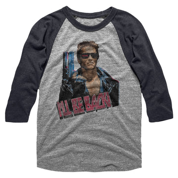 Terminator Mens 3/4 Sleeve Raglan - I'Ll Be Back - Heather/Heather Gray Heather/Dark Heather