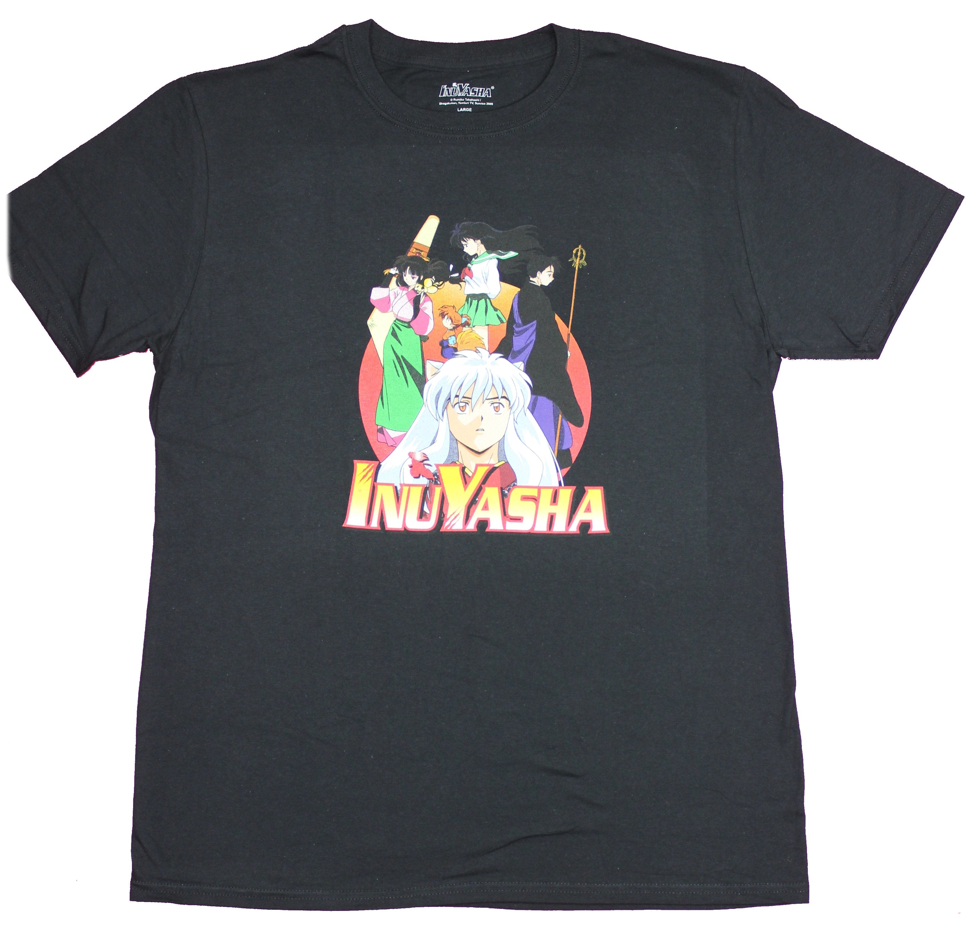 Inuyasha Mens T-Shirt - Group Above Staring Ahead Over Name Image