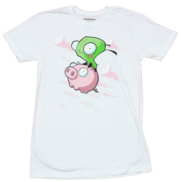 Invader Zim Mens T-Shirt  -  Gir Riding Piggy Through The Clouds