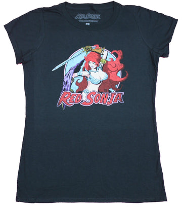 Red Sonja Girls Juniors T-Shirt - Battle Ready Logo Circle Image