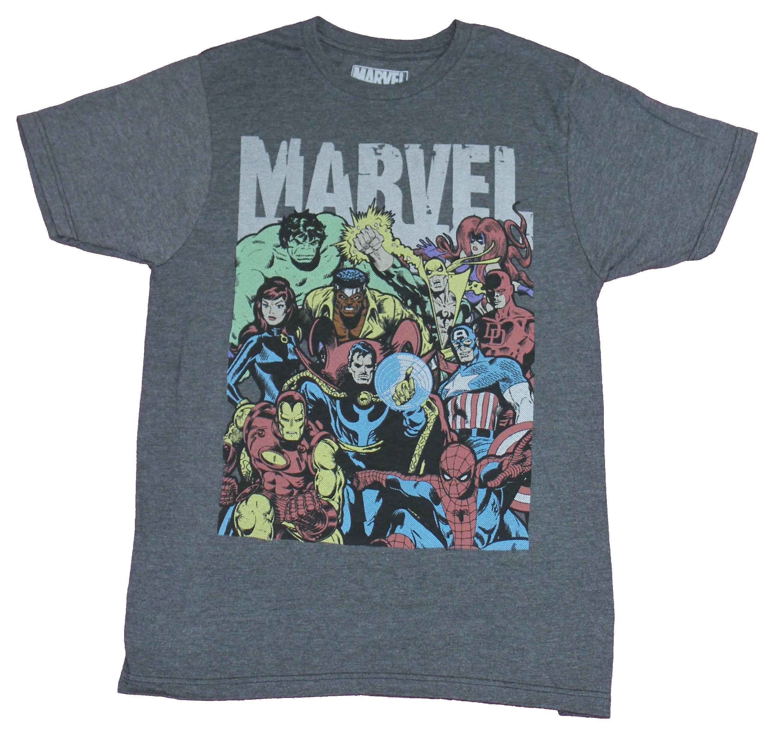 Marvel Comics Mens T-Shirt -Group of 10 Newsprint Style Under White Logo
