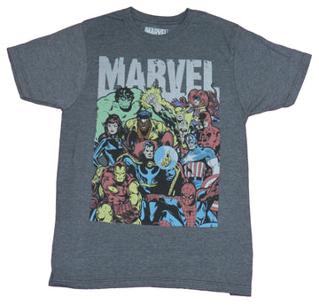 Marvel Comics Mens T-Shirt -Group of 10 Newsprint Style Under White Logo