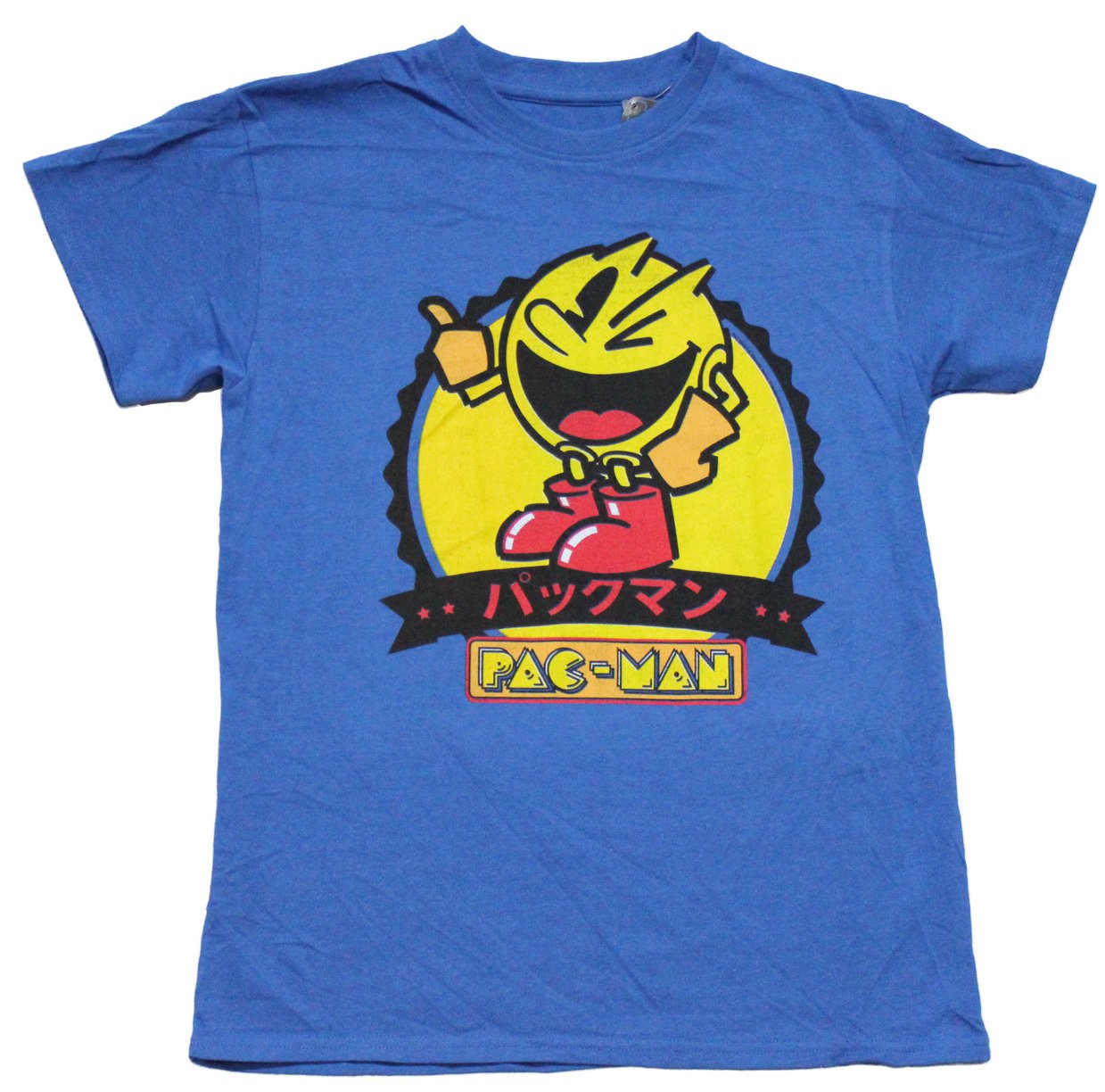 Pac-Man Mens T-Shirt - Winking Pac over Kanji Logo