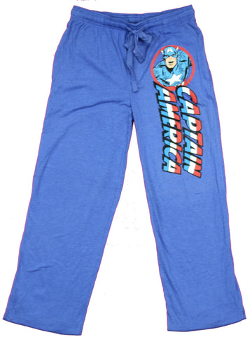 Captain America Marvel Pic Circle & Name Logo Mens Lounge Pajama Pants