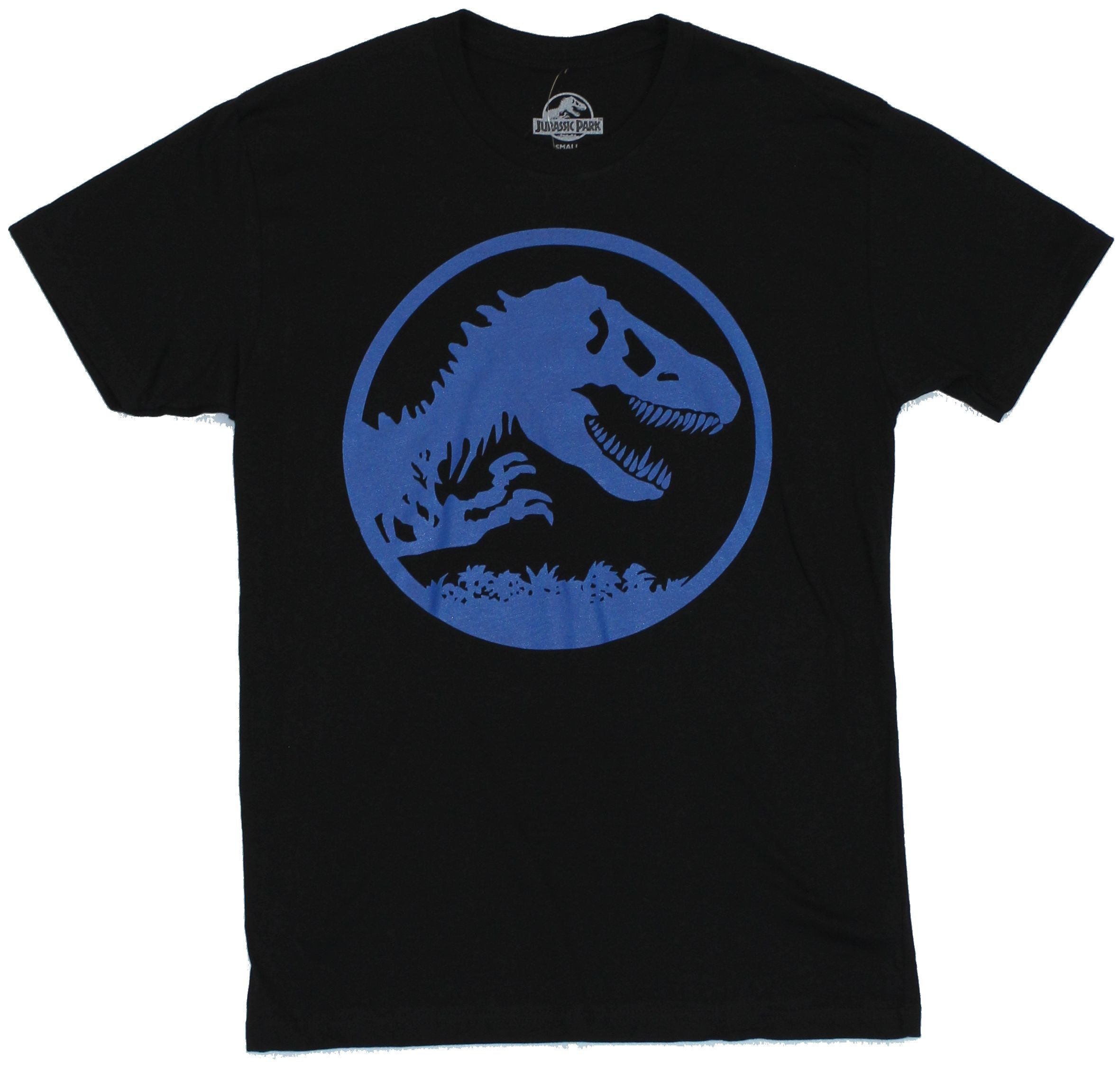 Jurassic Park World Mens T-Shirt - Circled Blue Skeleton T-Rex Image