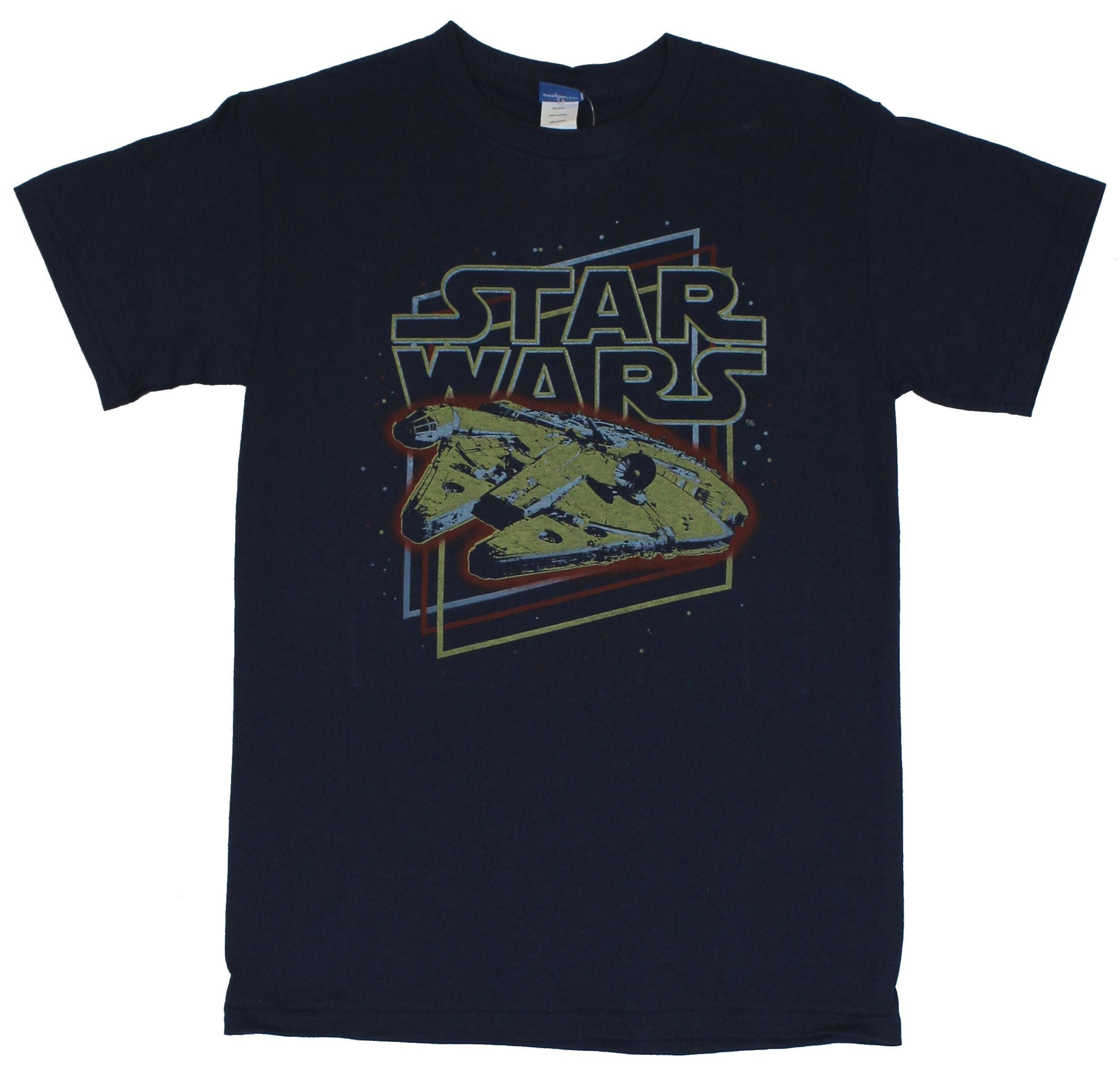 Star Wars Mens T-Shirt  - Retro Millenium Falcon Graphic on Blue