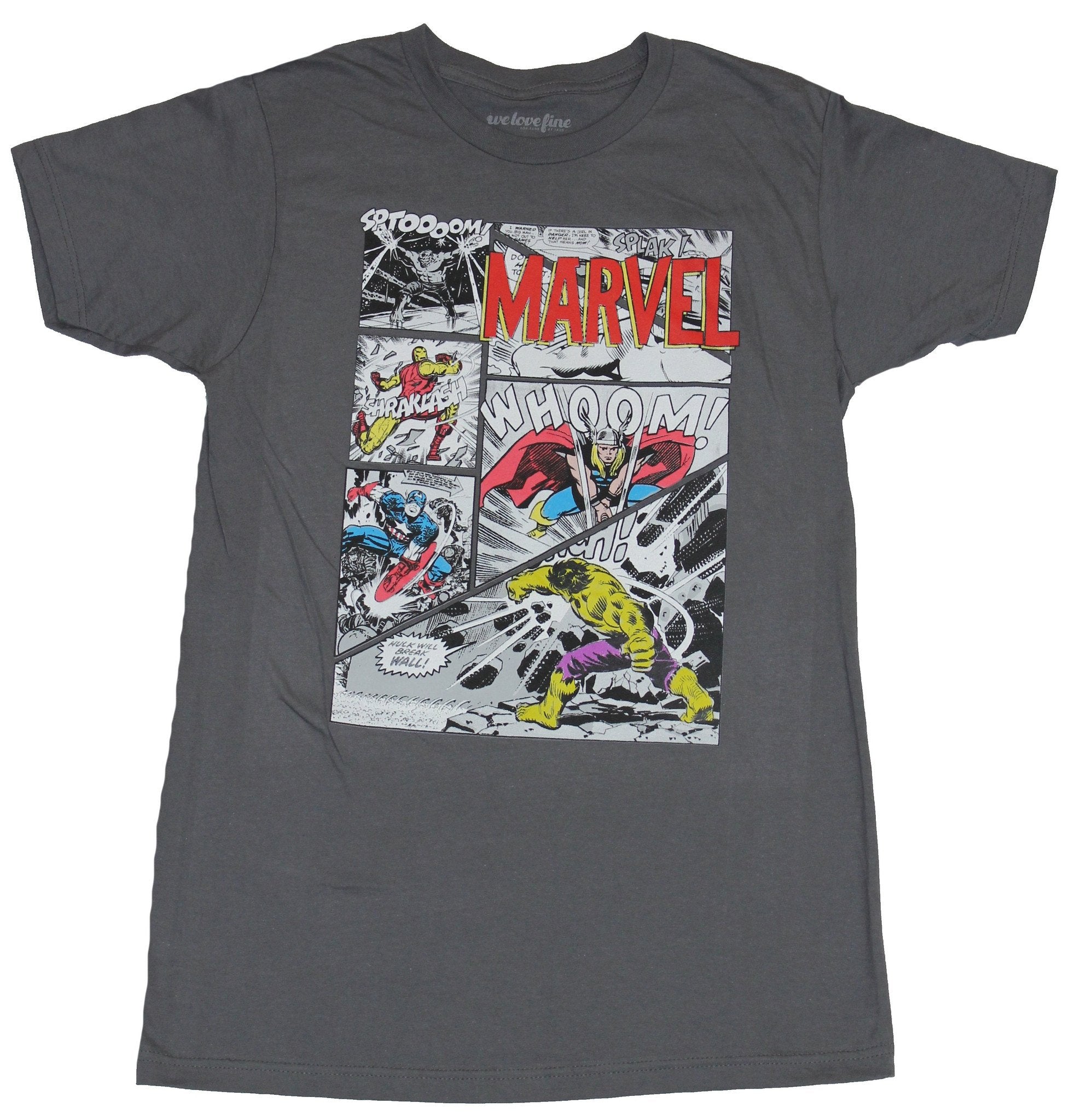 Marvel Comics Mens T-Shirt - Thor Battling Hulk In Multiple Panels Image