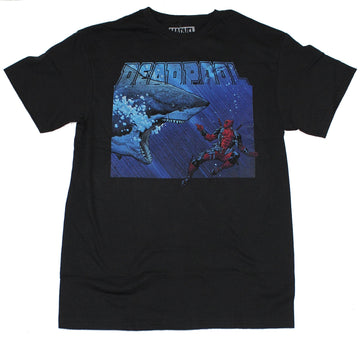 Deadpool (Marvel Comics) Mens T-Shirt - Wade Wilson Dealing With Sharks