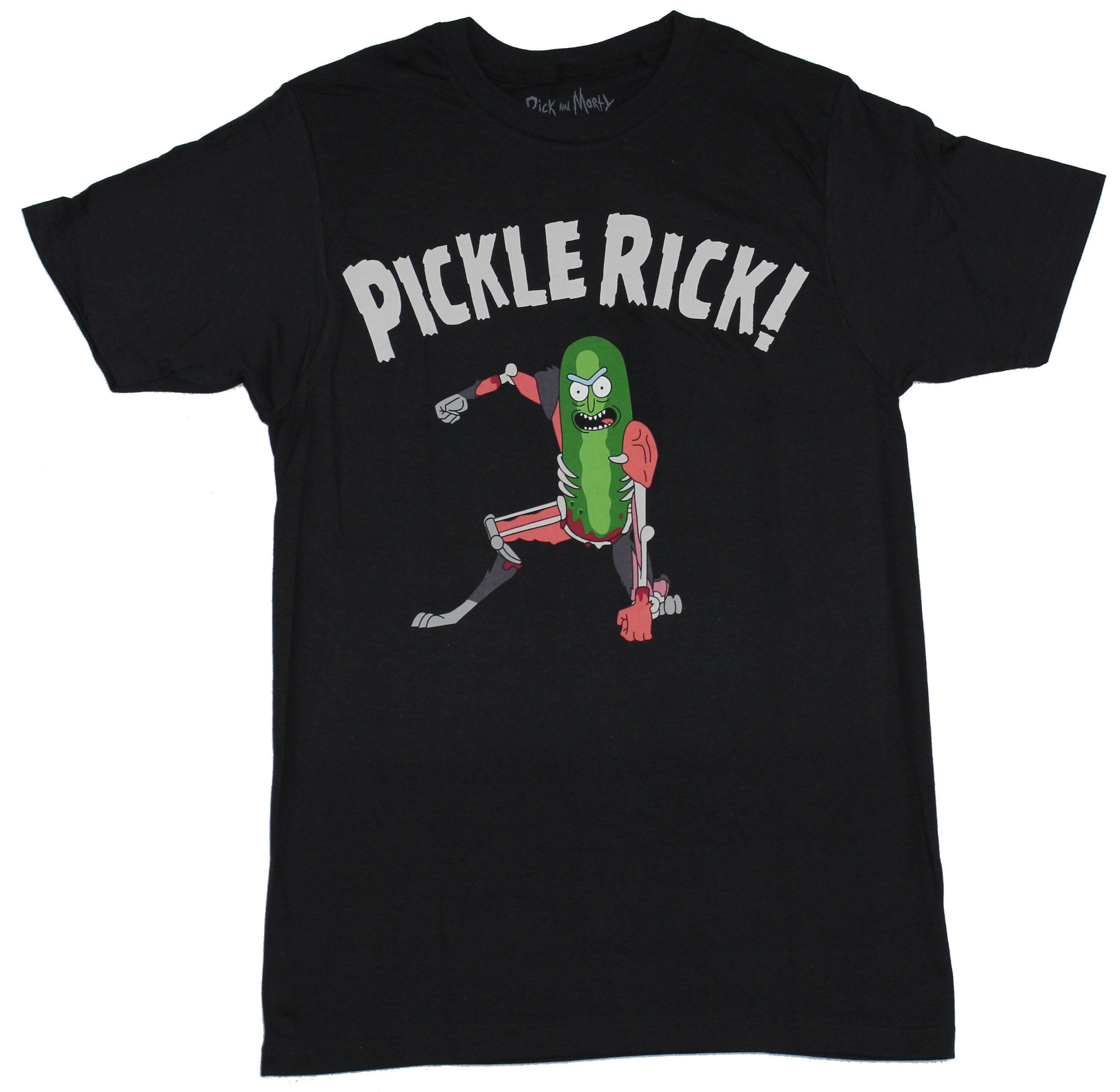 Rick & Morty Mens T-Shirt - Pickle Rick Exo Skeleton Ready to Fight