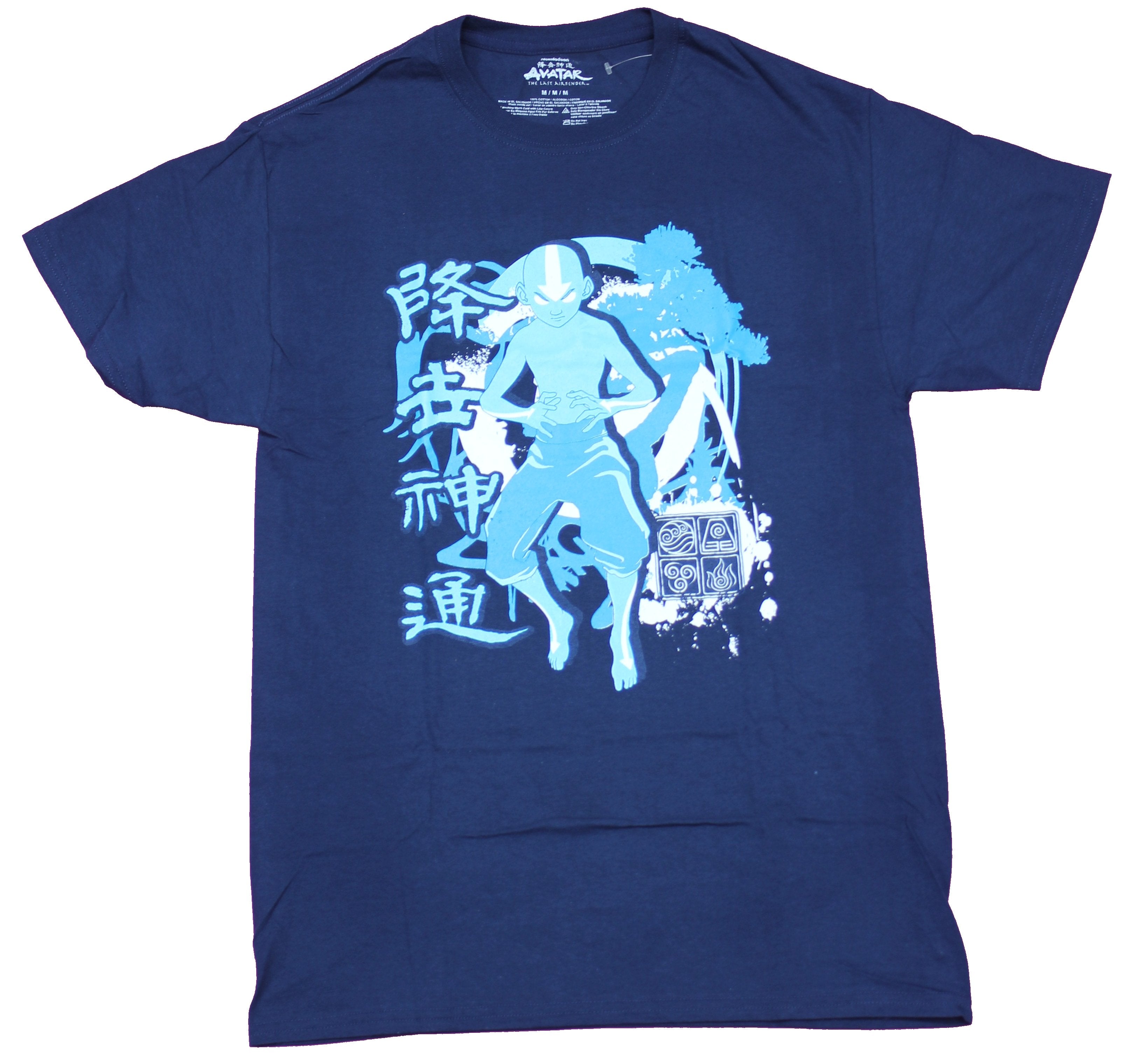 Avatar the Last Airbender Mens T-Shirt - Aang Blue White Splatter Kanji Image