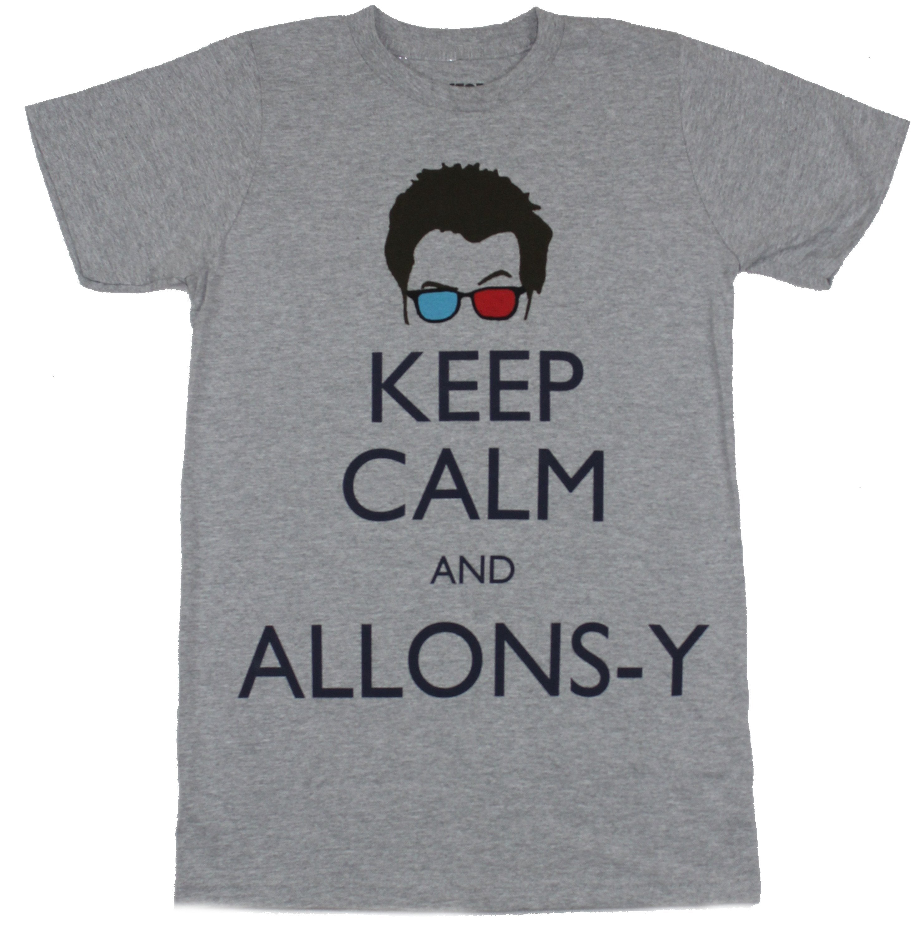 Doctor Who Mens T-Shirt - Keep Calm and Allons-Y Under Doctor Face