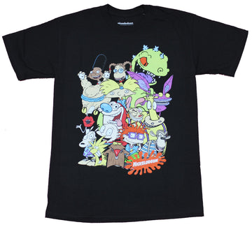 Nicktoons Mens T-Shirt -  Giant 90s Style Character Pile Up Image